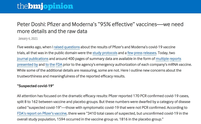 ‚95% Wirksamkeit‘ der Impfstoffe? Mehr Details und die Rohdaten offenlegen!